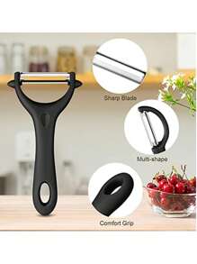 2 件不锈钢蔬菜削皮器，带人体工程学手柄的手动土豆削皮器，厨房水果蔬菜削皮刀（黑色）