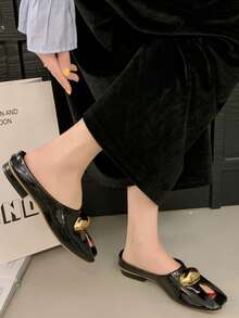 Dép đế bằng tam giác hở mũi kim loại mới 2025, dép lê kiểu Pháp thời trang cho nữ, thanh lịch, Mule - màu đen - Xem 4