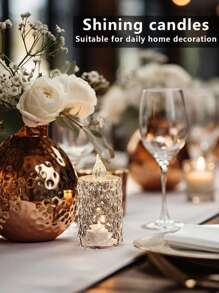 12 piezas - Lámpara de vela con patrón de diamante y cristal transparente simulado, vela electrónica sin llama LED, utilizada para decoración de mesa de hotel, atmósfera de boda, decoración para fiesta de vacaciones, lámpara de ambiente para acampar al aire libre, decoración navideña, decoración del hogar, decoración de habitación, decoración de dormitorio