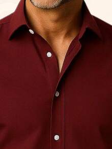 Men's Short Sleeve Shirt Elegant Casual Party Work - 酒紅色 - 查看 3