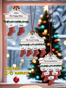 1pc Personalized Christmas Hanging Ornament, Christmas Tree Decoration Pendant, Customized Family Member Name, Gift For Mom, Gift For Grandmother, Gift From Grandchildren To Grandma, Car Hanging Ornament, Holiday Decoration, Family Keepsake Home Decor, 2027 Christmas Room Decoration - Red - View 1