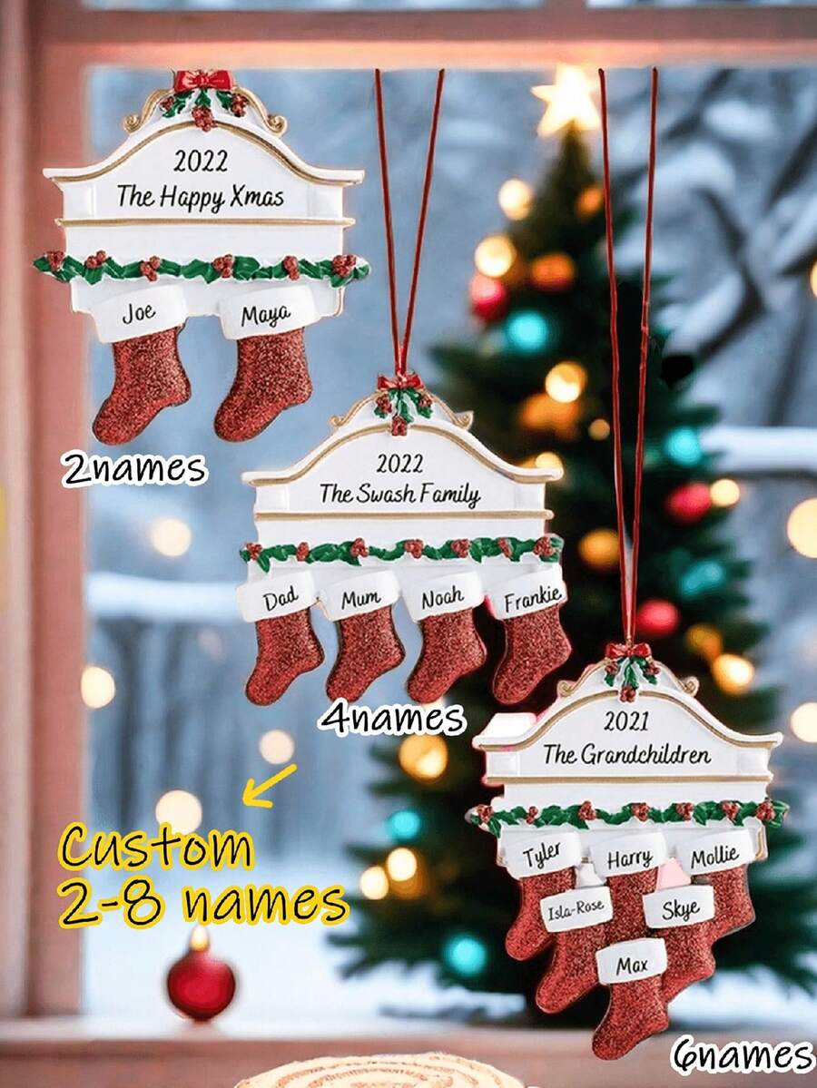 1pc Personalized Christmas Hanging Ornament, Christmas Tree Decoration Pendant, Customized Family Member Name, Gift For Mom, Gift For Grandmother, Gift From Grandchildren To Grandma, Car Hanging Ornament, Holiday Decoration, Family Keepsake Home Decor, 2027 Christmas Room Decoration - Red - View 1