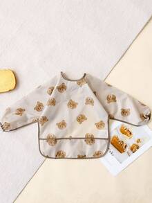 1件长袖围兜，婴儿幼儿防水带袖围兜，适合6-36个月宝宝，可重复使用，带接物口袋（云熊、长颈鹿、熊头图案） - 彩色 - 查看 13