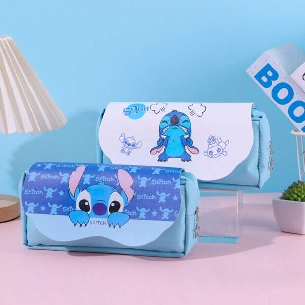 Disney Cute Stitch Cartoon Pencil Case, Stitch Pencil Bag Stationery Box, Pencil Pouch, Double-Layer Cloud Pouch, Practical And Aesthetic,School Supplies,Back To School