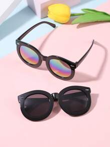2 PCS Boys Girls 9-14Y Acrylic Casual Round Frame Colorful Pieces Fashion Sunglasses For Outdoor Activities And Summer Outing