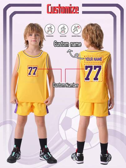 [Custom-Made] 2pcs Casual Sports Training Moisture-Wicking Activewear Set, Suitable For Basketball, Sports, Everyday Wear, Custom Name And Number