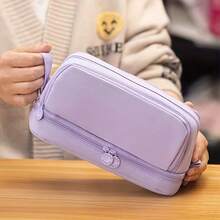 双层双拉链大容量时尚多功能铅笔盒，返校用品，儿童必备，粉色、蓝色、黑色可选