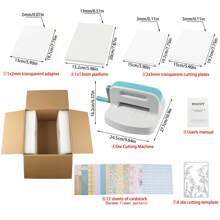 Juego de máquina de troquelado y estampado de tamaño A5 accionada manualmente (con 12 cartones aleatorios + 1 troquel) para hacer tarjetas y manualidades, sin necesidad de fuente de alimentación, adecuado para proyectos DIY y principiantes