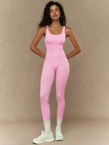 Yefecy Women Simple Solid Color Sleeveless Jumpsuit For Daily Workout Full Body For Daily Workout Shapewear Jumpsuit Summer - Màu Hồng baby - Xem 5