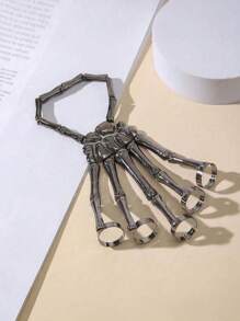 1pc Halloween Fashionable Punk Skeleton Bone Adjustable Five-Finger Ring Bracelet, Suitable For Sports, Rock, Dancing, Party, Couple Gifts, Daily Wear (Unisex)