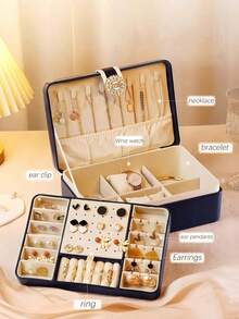 1pc Deluxe Double Layer Faux Leather Jewelry Box With Lock - Spacious Storage For Rings, Earrings, Necklaces, Bracelets And Watches - Perfect Gift Box For Women, Jewelry Organizer, Travel Essential, Dorm Decor, Autumn - Multicolor - View 9