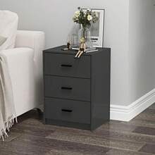 Black 3-Drawer Bedside Table With Metal Handles