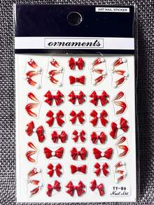 1 件 5D 浮雕红色蝴蝶结美甲贴纸，DIY 优雅蝴蝶结自粘贴花和滑块，美甲装饰配件工具，美甲沙龙，美甲用品 - 彩色 - 查看 6