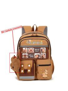 1 件可爱水豚图案返校背包，大容量学生包，带笔记本电脑隔层书包，可调节肩带书包，休闲轻便旅行背包，非常适合女孩/青少年/学生/毕业生，适合日常使用、郊游、旅行、学校和返校