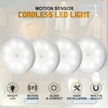4 件/2 件运动传感器 LED 夜灯，带运动传感器的磁性粘贴式表面灯，可充电且节能，适用于走廊、卧室、厨房、楼梯、壁橱、房间 - 白色 - 查看 12