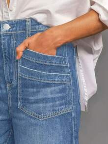 New Women's Stretch Jeans Fashionable Loose Wide Leg Pants Straight Leg Pants - Medium Wash - View 4