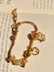 1pc Zodiac Charm Bracelet, 1pc Fashion Metal Crystal Ball Bracelet, 1pc Vintage Heart Bracelet, 1pc Gold Envelope DIY Bracelet - Gold - View 3