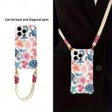 Funda para teléfono 1 pieza Una elegante correa para el hombro tipo bandolera, patrón Correa para el hombro tipo bandolera Correa de mano anticaída de cuatro esquinas Funda protectora para teléfono móvil Puede colgarse hacia atrás Funda para teléfono móvil suave adecuada para la serie 12 13 14 15 16 Pro Pro Plus - - Colores mixtos 1 - Ver 3