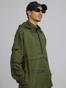 Urban Chameleon JAQUETA CORTA VENTO ANORAK CAMALEÃO URBANO CAPUZ   Outono  Primavera    Oversized    Nó  Zíper    masculino - verde musgo - Visão 1