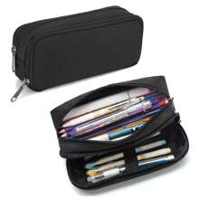 1个大容量铅笔盒，双层隔层铅笔袋，男女通用，黑色多功能文具收纳袋，适用于学校和办公室，可存放学习用品，返校必备 - 彩色 - 查看 1