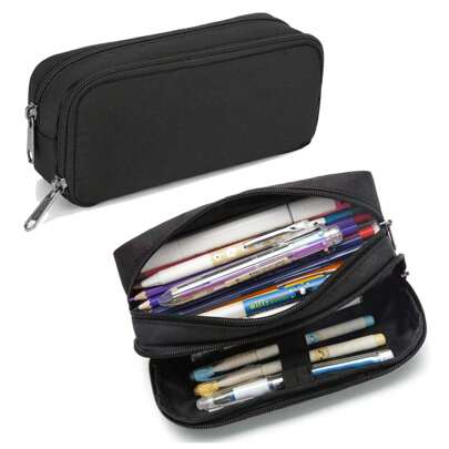 1pc FeiFanChoice Large Capacity Pencil Case, 2-Layer Compartment Pencil Pouch, Suitable For Boys, Girls, Men & Women, Black Multi-Functional Stationery Storage Bag For School And Office,For School Supplies,Back To School