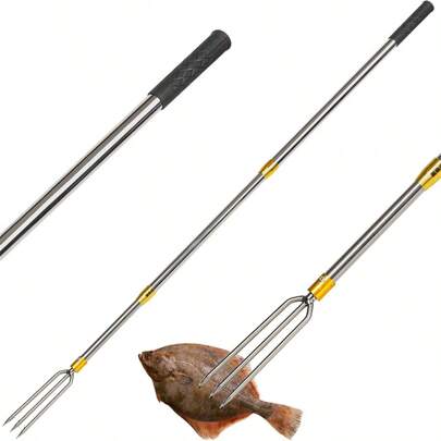  Cyfie Telescopic Multi-Size Fishing Gaff Hook For Flounder Gig, Stainless Steel Fishing Hunting Harpoon Pole With Spear Hook Barbed, Heavy Duty Frog Flounder Gig For Ice Fishing Saltwater Sea