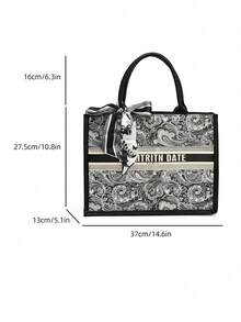 2025新款时尚热销手提包，便携购物袋，小众设计，奢华高品质，附赠海外蝴蝶结丝巾，大容量，适合日常休闲、通勤、上学、旅行、派对、宴会等场合（含丝巾） - 黑色 - 查看 12