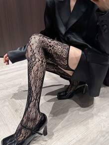 1 pieza Pantimedias de telaraña jacquard de estilo gótico oscuro Y2K, medias de red de portaligas para mujer, adecuado para ropa de calle y Halloween