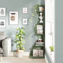 Tribesigns Corner Shelf, Rustic 5-Tier Wall Corner Bookshelf, Stylish Corner Small Bookcase Storage Rack Plant Stand With Unique Shape For Living Room, Home Office - Green - View 4
