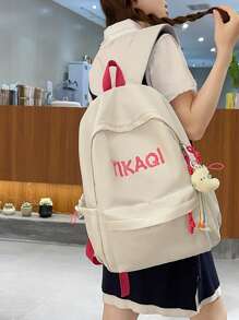 Mochila Minimalista Novo para Escola, Bolsa para Laptop de Grande Capacidade para Estudantes com Pingente Fofo Incluído