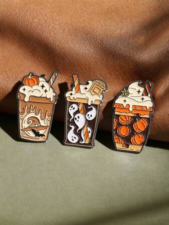 3pcs Ice Cream, Wizard Hat, Ghost & Pumpkin Brooches, Lapel Pins Accessory, Jewelry Gift Suitable For Friends To Wear On Halloween