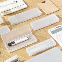 Estuche para lápices translúcido y esmerilado, Tallas S/M/L, caja de plástico sencilla para bolígrafos, estuche de papelería multifuncional organizador de almacenamiento - Transparente - Ver 12