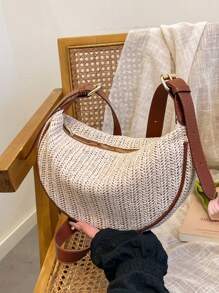 Bolso de mujer estilo Dumpling, diseño de PU + tejido, bolso bandolera, unicolor, bolso de uso diario de mujer con correa ajustable