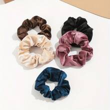5pcs Women Polyester Casual Solid Color Hair Scrunchies, Elastic Hair Bands For Ponytail, Suitable For Daily And Gatherings, Hair Ties, Scrunchy Hair Ties, Hair Bobbles