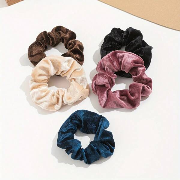 5pcs Women Polyester Casual Solid Color Hair Scrunchies, Elastic Hair Bands For Ponytail, Suitable For Daily And Gatherings, Hair Ties, Scrunchy Hair Ties