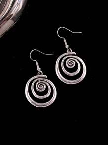 1 Pair Vintage Style Metallic Geometric Round, Square, Hollow, Asymmetrical Spiral Earrings, Everyday Use For Women