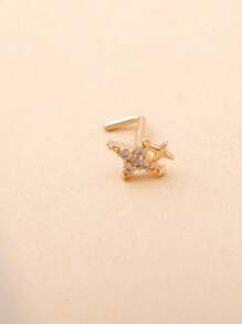 1 pieza Arete de nariz en forma de L de moda con diseño de estrella de CZ brillante y elegante para mujeres, anillos de nariz para perforación de nariz de 20 Gauge, color plateado y dorado