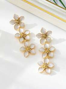 1 Pair Elegant Alloy Oily Flower Drop Earrings With Vintage Tassel, Long Earrings Suitable For Women For Beach & Vacation