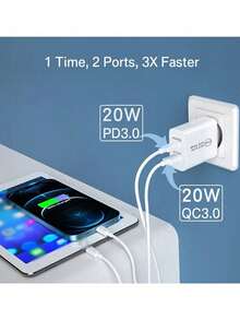 20W USB C 快速充电器，2 端口 PD USB-C 壁式插头（1 件装），带快速充电 QC3.0，USB-C 电源适配器 C 充电器 AU-Plug SAA 认证，兼容 16/15/14/13/12、Pixel 7/6、Switch、S22/21，适用于多人充电、多设备充电、家庭充电需求和办公桌手机充电器多端口 Nan - 查看 7