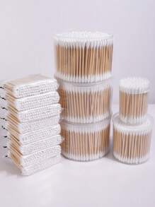 100 piezas/300 piezas/500 piezas Bastoncillos de algodón - Bastoncillos de algodón con palitos de bambú adecuados para el oído - Bastoncillos de algodón dobles con el extremo grueso adecuados para maquillaje y limpieza - Recipientes de plástico transparente para medicamentos (estilo aleatorio)