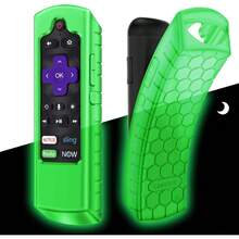 CaseBot Remote Case For Roku Voice Express HD 4K+ Ultra LT Enhanced Voice Express 3930 Premiere+ 3921 Streaming Stick+ Remote Honey Comb Anti Slip Shockproof Silicone Cover Green Glow - 綠色夜光 - 查看 1