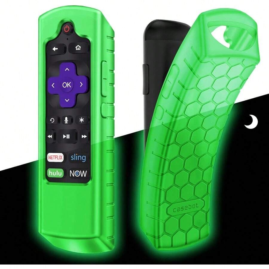 CaseBot Remote Case For Roku Voice Express HD 4K+ Ultra LT Enhanced Voice Express 3930 Premiere+ 3921 Streaming Stick+ Remote Honey Comb Anti Slip Shockproof Silicone Cover Green Glow - 綠色夜光 - 查看 1