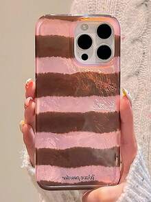 Custodia per telefono di lusso a righe rosa e marrone con motivo a spirale perforato, antiurto, compatibile con iPhone 17 Pro Max, 12 13 14 15 16 Pro Max, 14 15 16 Plus, 17, 11, cover protettiva per telefono - banda - Visualizzare 3