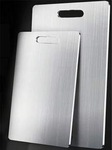 1pc Stainless Steel Dual-Sided Cutting Board - 100% Pure Titanium Kitchen Chopping Board, Hygienic & Durable Front Edge, Japanese Medical Grade Titanium 2-In-1 Kneading & Rolling Board, For Meat, Vegetables, Fruits - Ideal Kitchen Accessory! Random Color