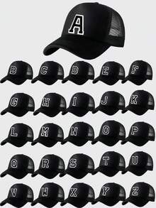 1顶A-Z字母男女通用黑色网眼海绵加厚高顶棒球帽，时尚情侣棒球帽，多功能防晒透气运动帽，节日礼物 - 黑色 - 查看 1