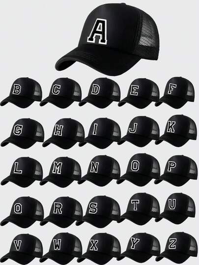 1顶A-Z字母男女通用黑色网眼海绵加厚高顶棒球帽，时尚情侣棒球帽，多功能防晒透气运动帽，节日礼物