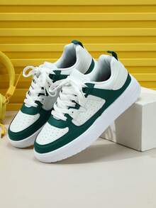 男士软底白色运动鞋，百搭运动鞋，白色带绿色拼接休闲滑板鞋，非常适合节日礼物或派对/街头穿着 - 白綠 - 查看 4