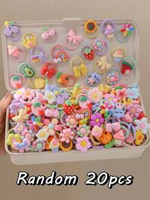 Bộ ngẫu nhiên 10/20/30/40/50 chiếc dây buộc tóc nhỏ co giãn hình động vật hoạt hình, cầu vồng, mây, nơ, hoa, dưa hấu dễ thương cho bé gái, phụ kiện tóc dùng hàng ngày. - Nhiều màu - Xem 7