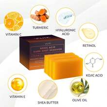 3 Pcs Kojic Acid Dark Spot Remover Soap Bars With Vitamin C, Retinol, Collagen, Turmeric - Original Japanese Complex Infused With Hyaluronic Acid, Vitamin E, Shea Butter, Castile Olive Oil - 黃色 - 查看 3
