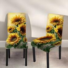 1pc/2pcs/4pcs/6pcs Creative Multi-Color Sunflower Print Home Decorative Chair Cover, Full Coverage High Stretch Slipcover, Dirt-Resistant And Anti-Fouling Chair Protector For Home, Seasonal Decor